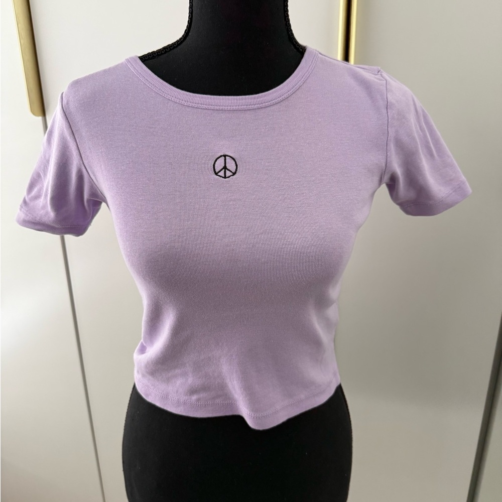 Topshop Purple Fitted Crop T-Shirt Short Sleeve